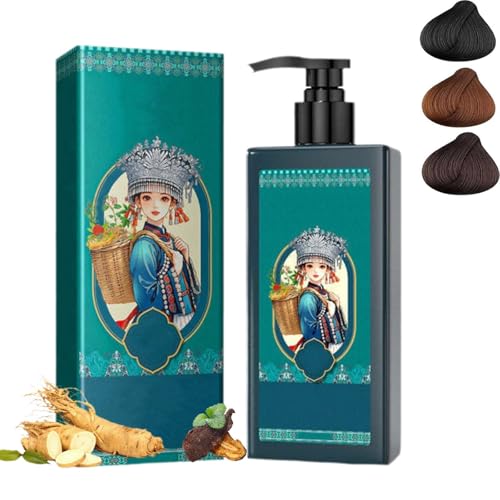 Color de cabello a base de plantas para cobertura de grises, tinte de color de cabello orgánico vegetal natural, champú de tinte nutritivo para el cabello, para hombres y mujeres (Negro natural)