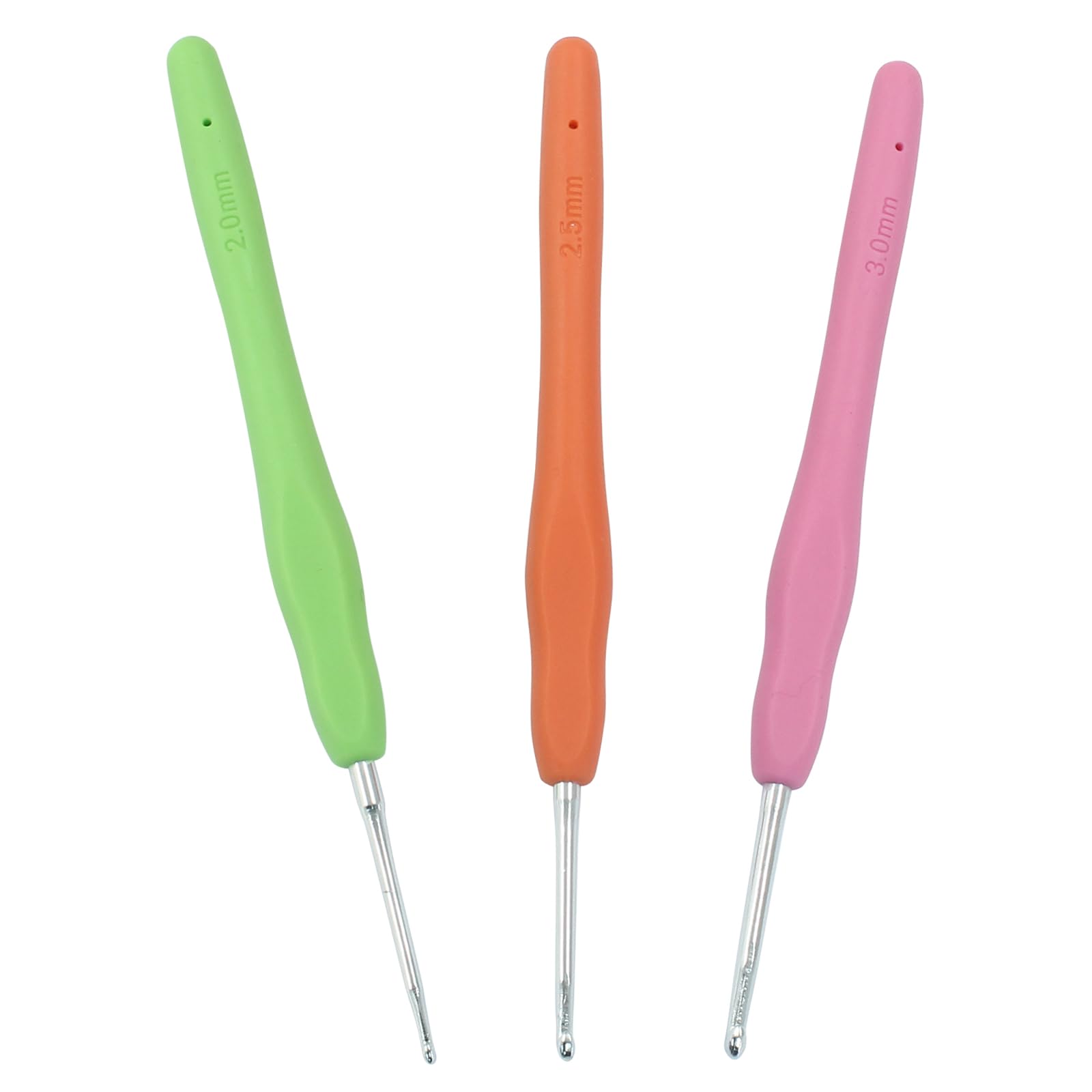 suiwotin Juego de 3 ganchos de ganchillo de 2 mm/2,5 mm/3 mm, juego de ganchos de ganchillo de aluminio, mango de goma, agujas de tejer ergonómicas para hilo, proyectos de manualidades