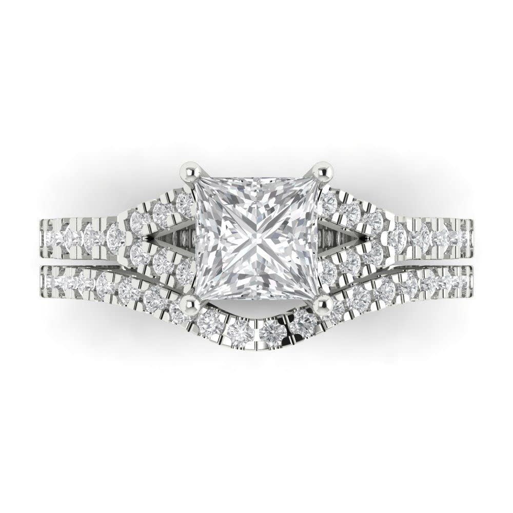 Clara Pucci 3 4 tcw Princess Cut Sapphire Wedding Ring Set for Women 14K White Gold 2-Piece Womens