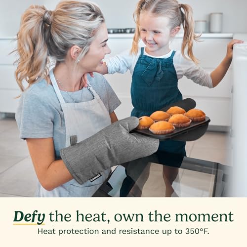 Image of Cuisinart Chambray Kitchen Oven Mitts, Heat-Resistant, 2-Pack, 7 inchx13 inch | Non-slip neoprene palm grips up to 350F, long cuff shields forearms, hang loop for storage, handles cast iron and grilling