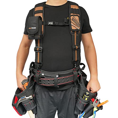 Image of MELOTOUGH Magnetic Tool Belt Suspenders with Magnetic WristBand for Work Belt Padded Suspenders Constrcution