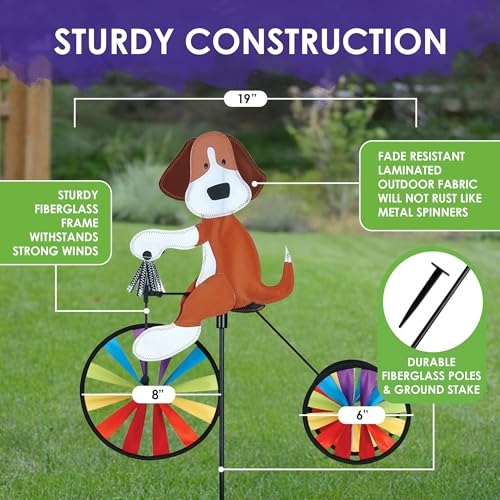 Tricycle Spinner Dog 19\" – Cute Canine Design, Weather-Resistant Outdoor Decor, Durable & Lightweight for Patios, Yards, and Gardens - Eye-Catching Wind Spinner with Rotating Wheels
