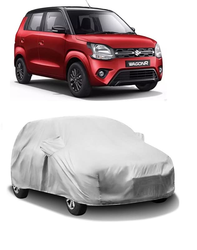 CARNEST Car Body Cover Maruti Suzuki New Wagon-r Without Mirror Pockets (Heavy Duty, Full Sized, Triple Stitched, Silver)