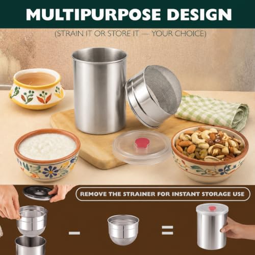 Image of Stainless Steel Multipurpose Greek Yogurt & Hung Curd Maker 1000ml | BPA-Free Steel Strainer with Storage Container | Fine Mesh Filter for Homemade Yogurt, Paneer & Cheese