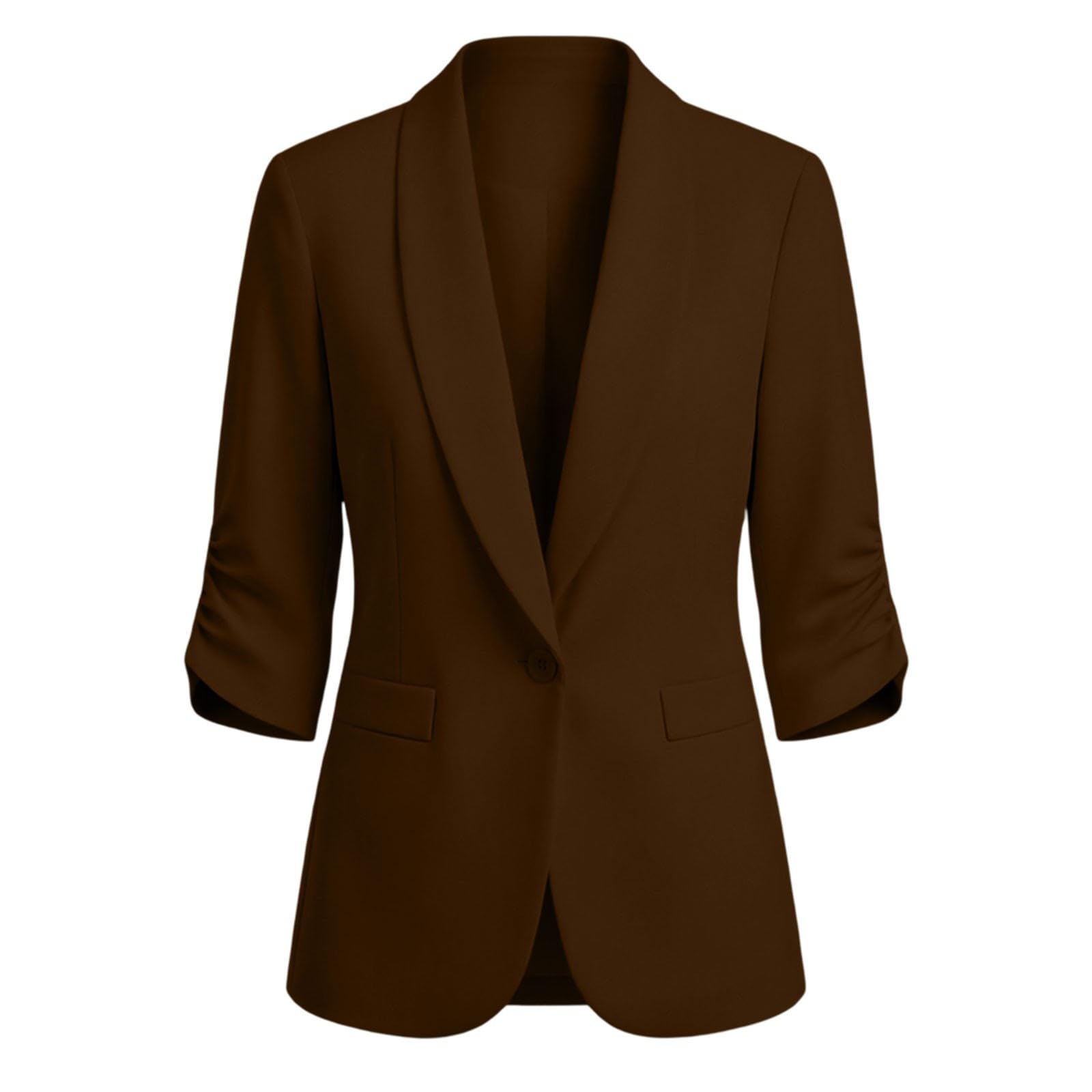 Generisch Giacca versatile a maniche corte da donna, tinta unita, leggera, aperta, per lavoro e tempo libero, senza imbottitura, bottoni (A-marrone, XL)
