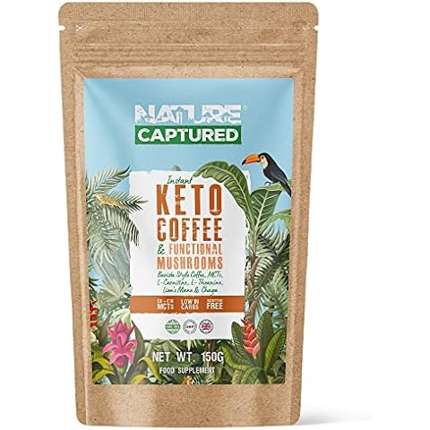 Keto Coffee (Instant) - 150g - Barista Style Coffee, Lion's Mane Mushroom, Chaga Mushroom, MCT Oil, L-Carnitine, L-Theanine - Low Sugar & Carbs - Vegan Bulletproof Adaptogen Coffee - UK Made Cover