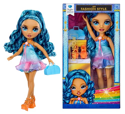 RAINBOW HIGH My Fashion Style Doll - Skyler - Poupée Mannequin Bleue de 28 cm avec Robe, Sac à Main et Chaussures, Jouet articulé, À Collectionner, Jouet pour Enfants dès 4 Ans