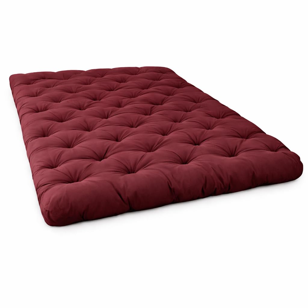 ATOOTFUSION Soft Cotton Thick Foldable Mattress, Black, Firm Hand Crafted Tufted, Lightweight Rollable for Picnic Guest Sleeping (Maroon, Single Bed 72X36X5 inches)-image-28