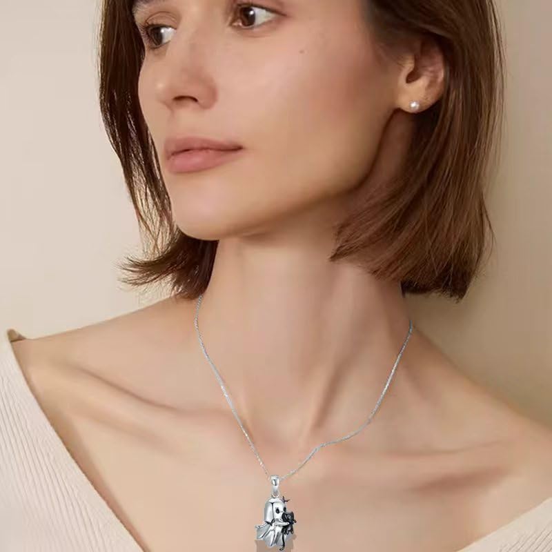 ONLYJUMP Halloween Lovely Ghost Necklace for Women S925 Sterling Silver Black Heart Crystal Ghost Pumpkin ghost Necklace Cute Halloween Gothic Jewelry Gifts3