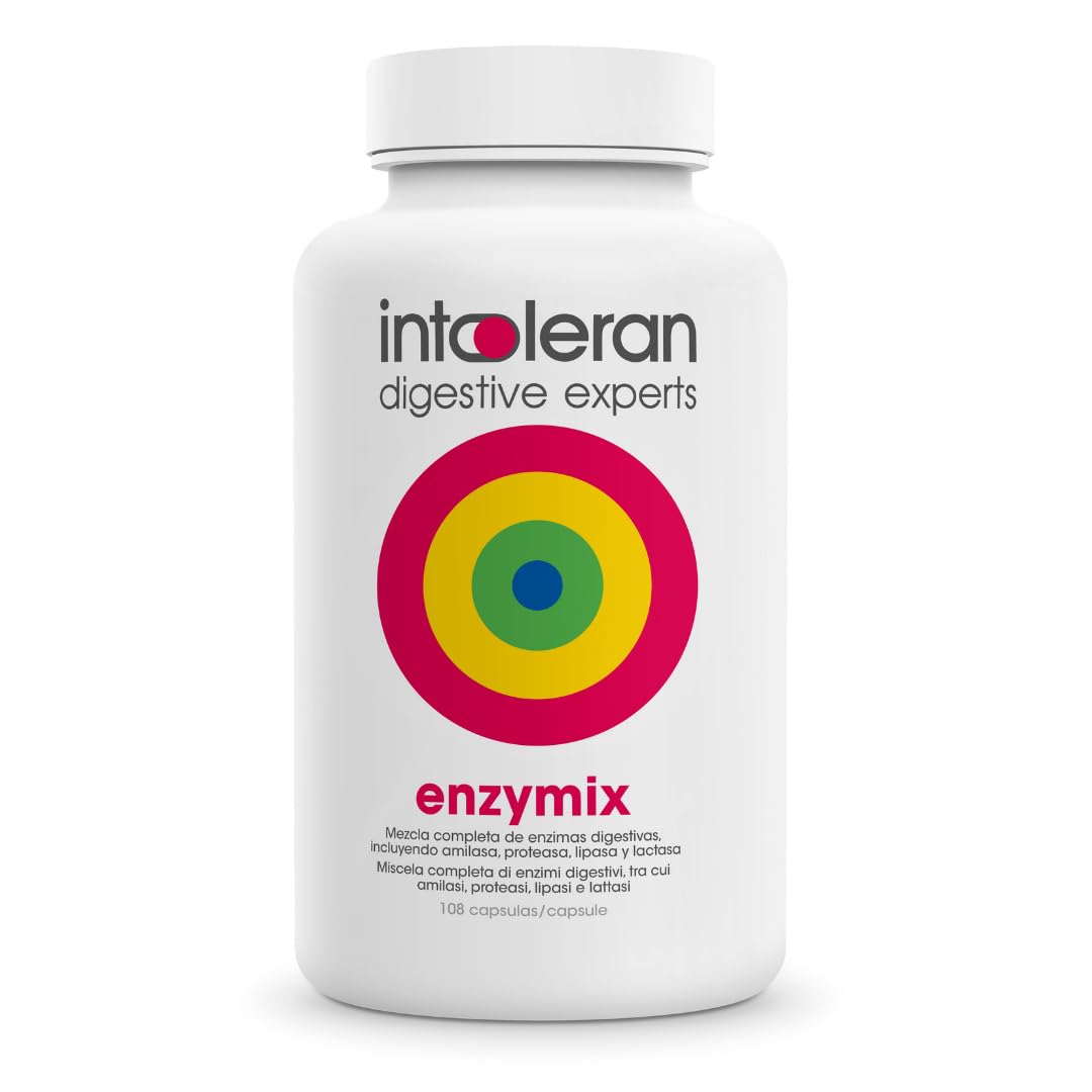 Intoleran Enzymix Enzimi digestivi – 108 capsule | Favorisce la digestione di grassi, proteine, carboidrati e lattosio, Puro, vegano e senza glutine