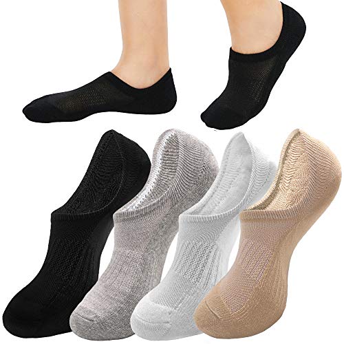 4 Pairs Cushioned No Show Socks for Women Moisture Wicking Non Slip Low