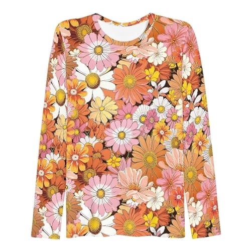 Damen Langarmshirt mit Buntem Blumenmuster - Oberteil im Retro-Stil...