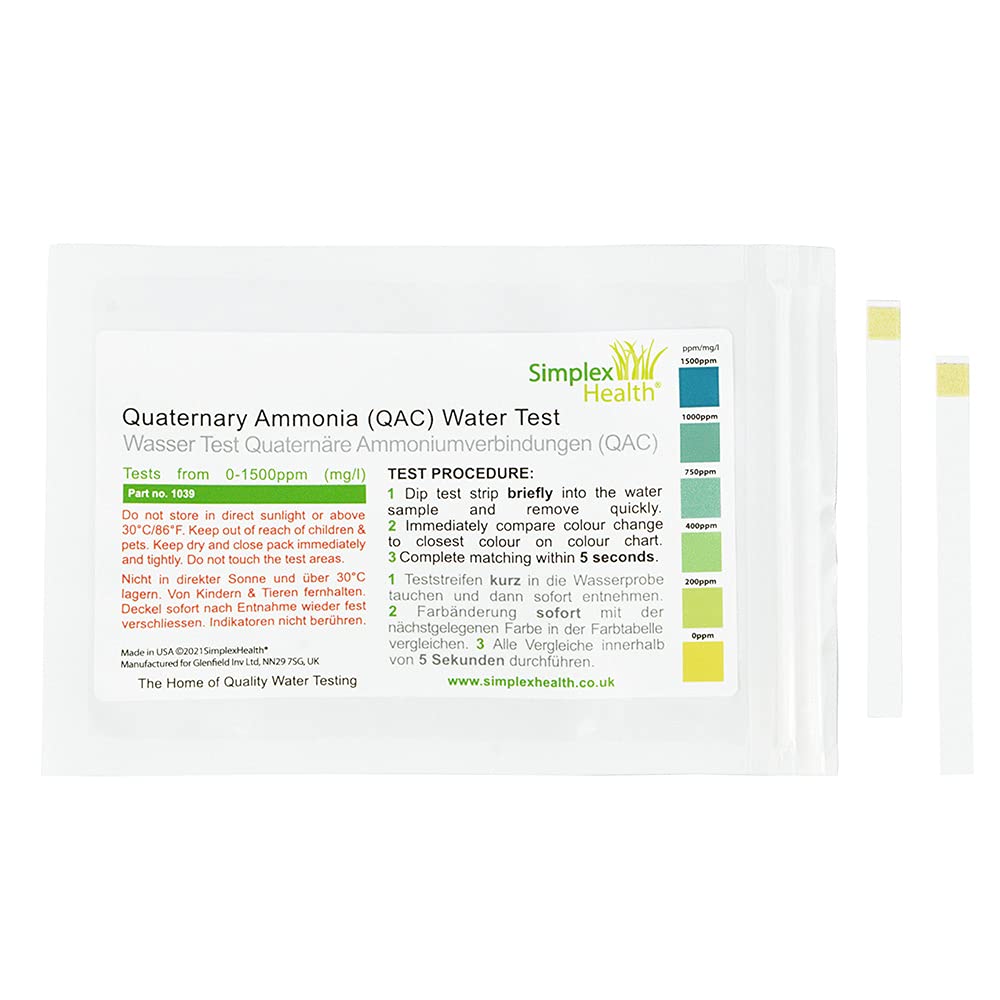 SimplexHealth High Level QAC Test Strips 0-1500ppm (50 Tests)