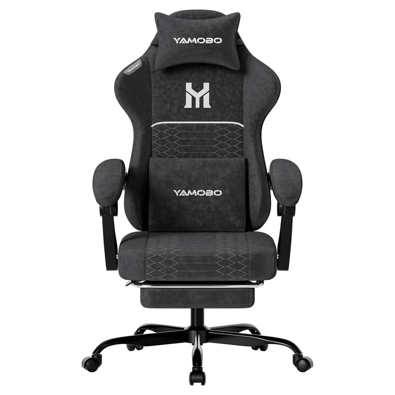 YAMOBO Gaming Chair with Footrest, Ergonomic Video Game Chair with Lumbar and Headrest Massage Support, High Back Recliner Comfortable for Office, Game and Study, Black