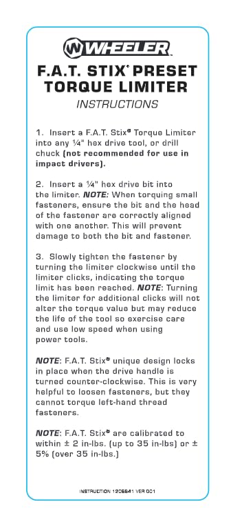 Wheeler Fat Stix Individual Limiter 30 Inch Pounds, Universal for 1/4