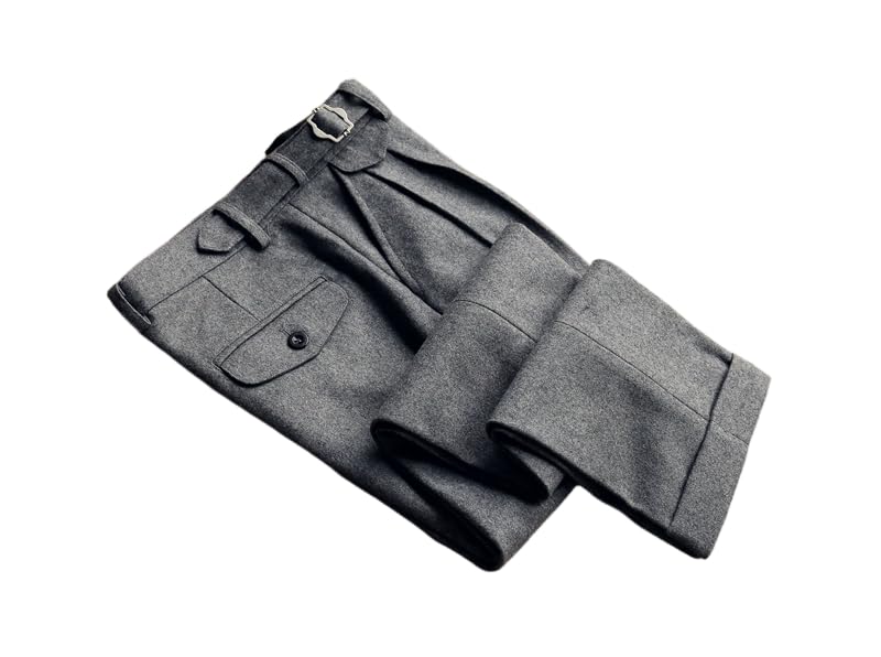 Men's Vintage Winter Wool Trousers Classic Flat Front Dress Pants for Business Casual
