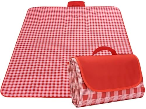 Xtremeauto Picnic Blanket Water Resistant - Gingham Water Resistant Picnic Mat Blanket Carpet, 1.5X2.0M, Extra Large Red Garden Foldable Bag Picnic Blanket Outdoor Camping Blanket