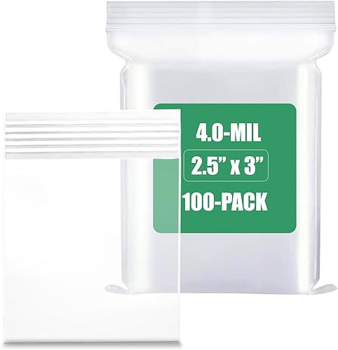 100 unidades, (2.5 x 3 pulgadas), bolsa transparente con cierre de cremallera de 0.098 in de grosor, bolsas con cremallera, bolsas de plástico de