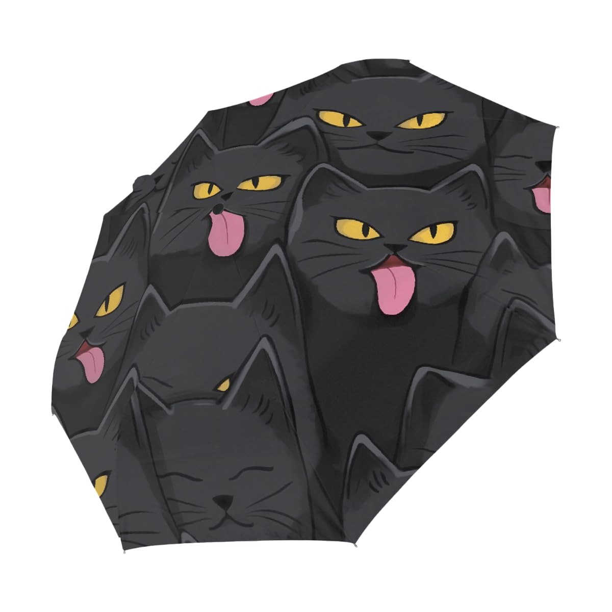 Ombrello pieghevole con motivo gatto nero divertente ombrello da viaggio compatto antivento impermeabile con protezione UV rivestimento nero leggero 8 coste portatile per pioggia sole