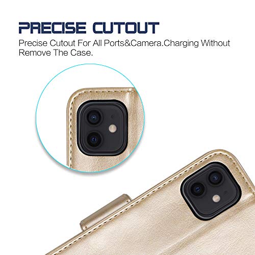 Arae For Iphone 12 Case And Iphone 12 Pro Case Premium Pu Leather Flip Cover Wallet Case (Champagne Gold) With 3 Pack Ultra-Thin Hd Tempered Glass Screen Protectors, 6.1 Inch #TOP4