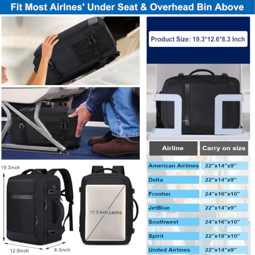 Image of Large Travel Backpack for Men,Airplane Approved Carry On Backpack Suitcase with Shoe Pouch, Luggage Bag TSA 17.3inch Laptop Mochila Flight Approved Casual Daypack Bookbag Travel Essentials,Black