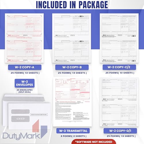 Kit de formularios láser W-2 y sobres de correspondencia laboral 2