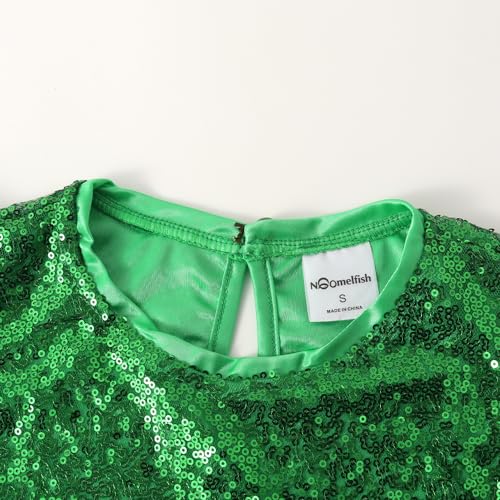 Image of Noomelfish Girls Short Sleeve Sequin Shirts Party Glitter Sparkly Tops Blouse (5-12 Years)