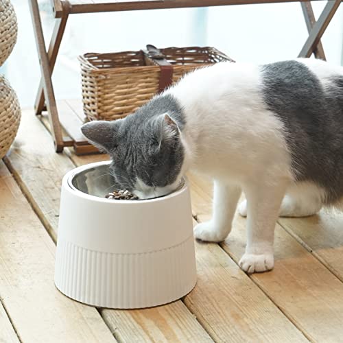 Msbc Elevated Dog Bowl, 15Oz Small Raised Dog Feeder With Removable Stainless Steel Food And Water Bowl, Non-Skid & Non-Spill Dog Dish For Small Dogs And Cats, Raised Cat Bowl, Dishwasher Safe, White #TOP6