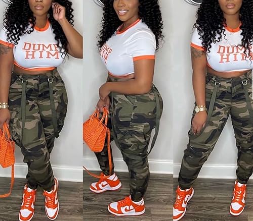 Famnbro Women Camo Pants Camouflage Cargo Pants Ankle Cuffed Army Fatigue Joggers Streetwear4