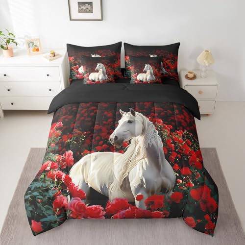 Feelyou Cheval Rose Ensemble Literie 7 Pièces Taille Double Enfants