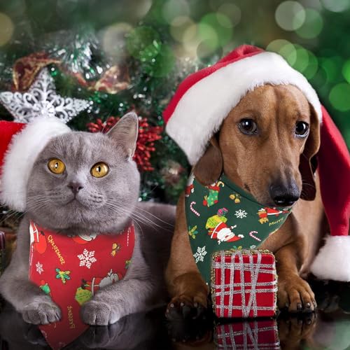 2 Stück Weihnachts-Hundehalstücher, Weihnachtsgeschenke für Hunde, waschbares dreieckiges Hunde-Halstuch, Weihnachtskostüm-Zubehör für Welpen, kleine, mittlere, große Hunde, Katzen, Haustiere