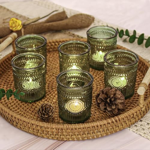 48 portavelas votivos de cristal verde, portavelas para centros de mesa, portavelas vintage a granel, boda bohemia, hogar, despedida de soltera, decoración de mesa de fiesta de cumpleaños (verde)