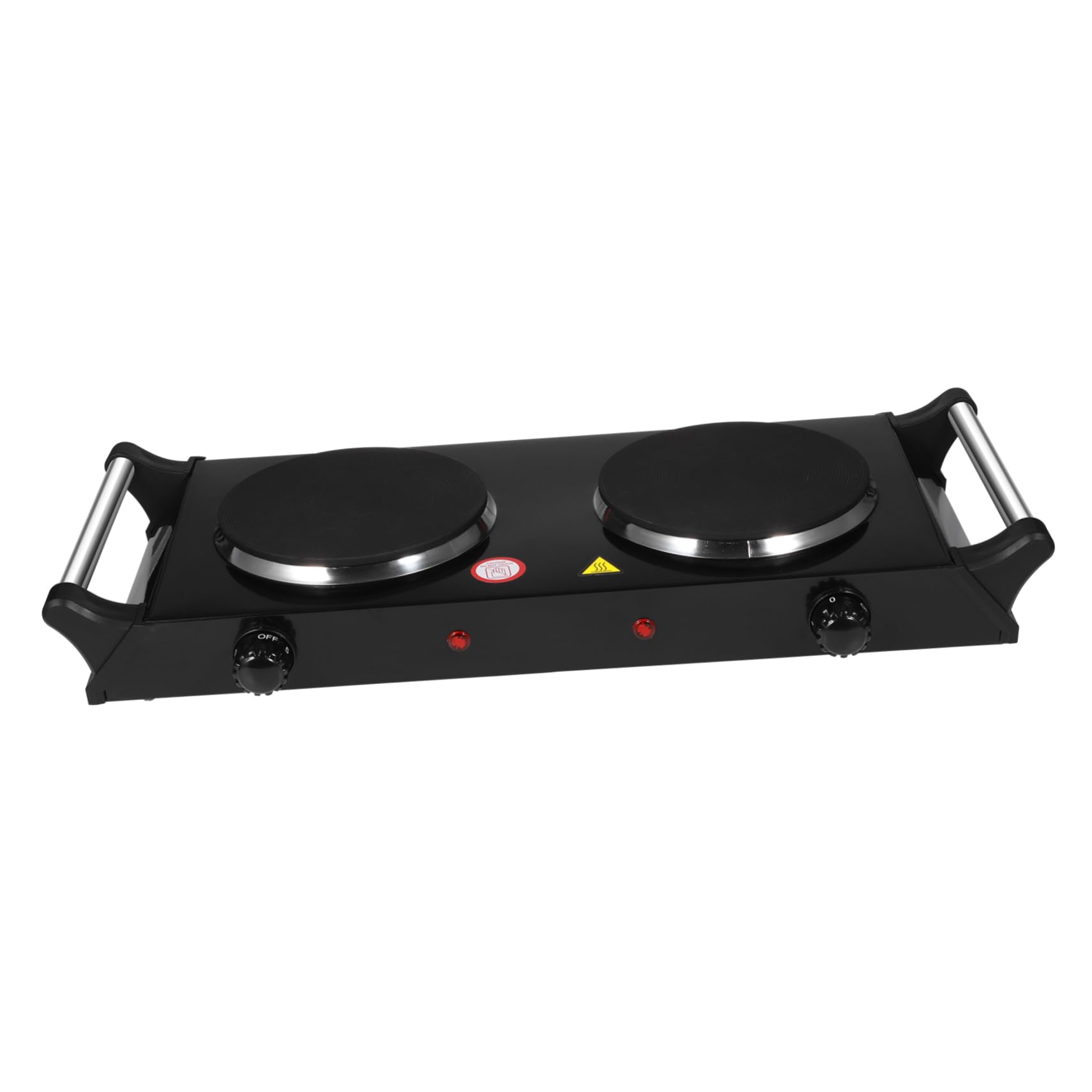 Portable 2000w Electric Burner Double Cast Iron Plate Hot Stove Handle Uk Plug, Dual Burner Cooktop for Home and Outdoor Use, Black Portable Hot Plates