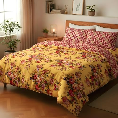 Image of Utopia Bedding Microfiber AC Comforter for King Size 220x240 cm - Lightweight, Skin-Safe & Hotel-Style Quilted Blanket with Floral Print (Tan)