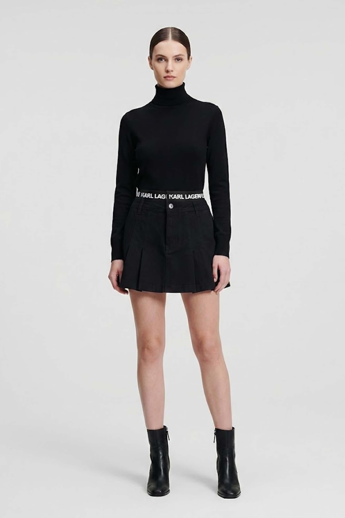 KARL LAGERFELD JEANS Donne Pleated Logo Skirt Nero S
