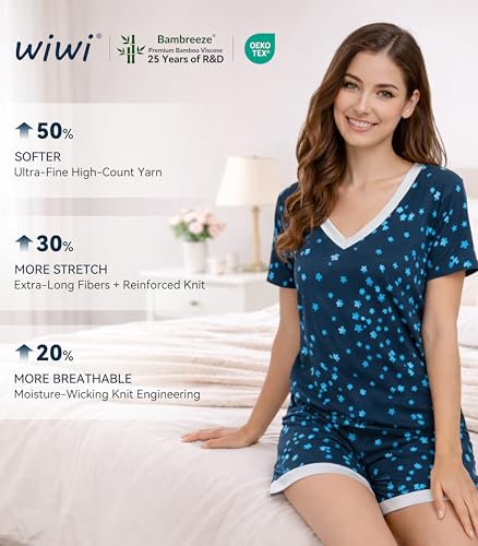 Image of WiWi Viscose from Bamboo Pajamas Set for Women Super Soft Short Sleeve Cooling Summer Plus Size Pjs Sets Sleepwear S-4X