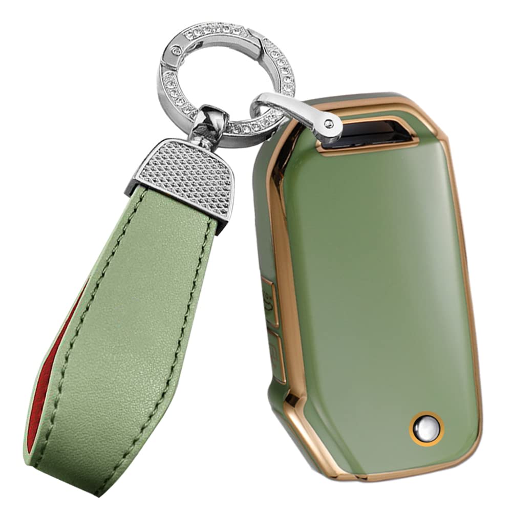 ontto 3-Button Key Fob Holder with Keychain Compatible with Kia Flip Folding Remote TPU Car Key Glove for Forte Seltos Soul Sportage Sorento Cerato Telluride Green