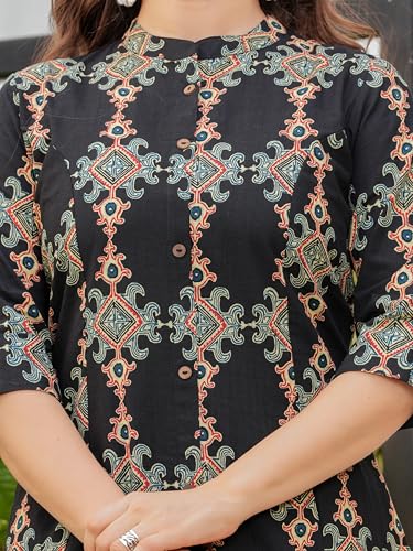 Image of rytras Women Pure Cotton Printed A-Line Kurta Sets with Palazzos|Kurti Set for Woman|Cord Set for Women Cotton