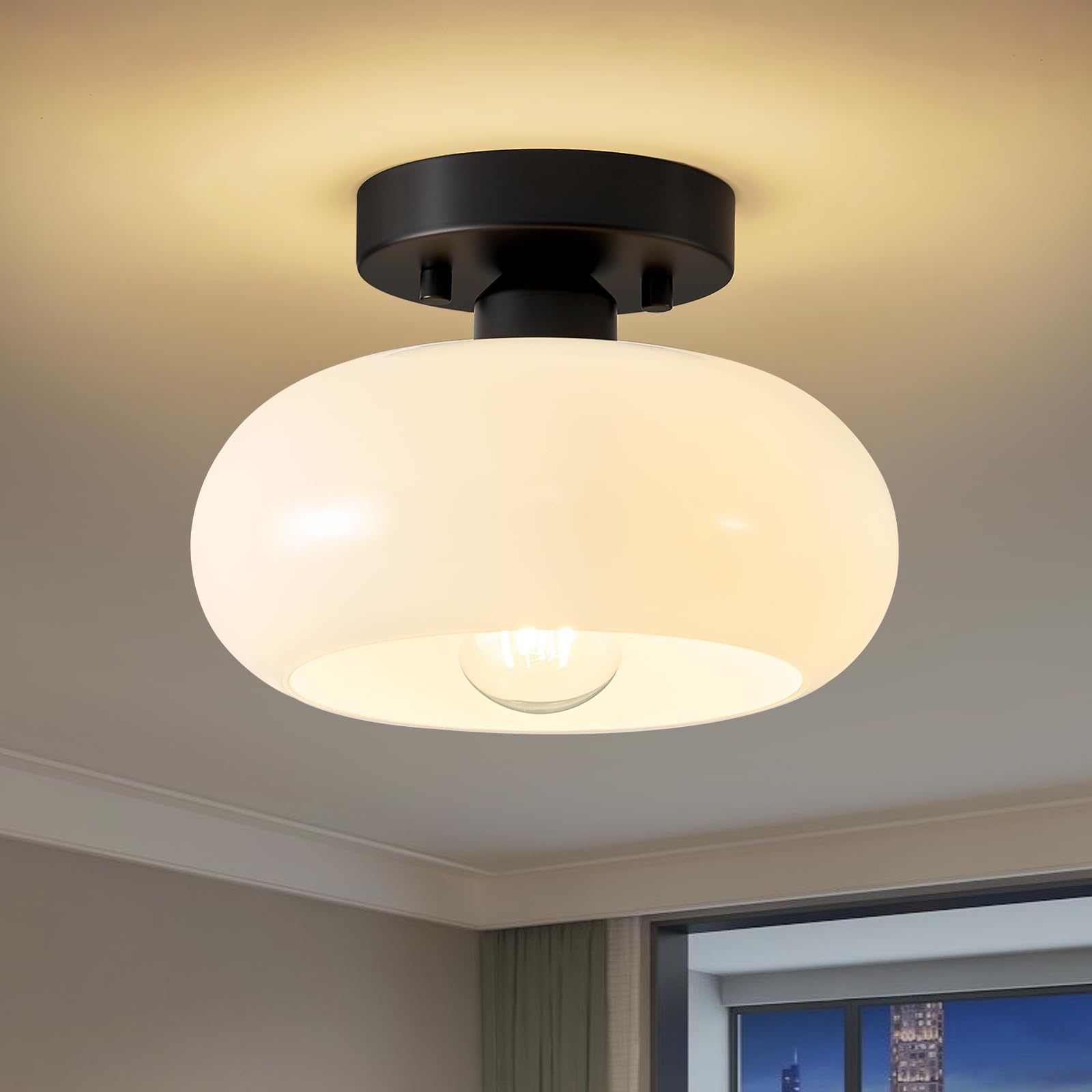 WOKNOS Modern Crystal Semi Flush Mount Ceiling Light,Black Ceiling Lighting Fixture, โ image 1