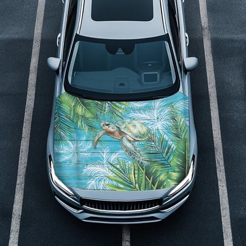 Image of Turtle Leaves Car Hood Cover Stretch Polyester Protector for Car Hood Removable Automotive Accessories for Most Automotive Sedans Trucks Pickup SUVs