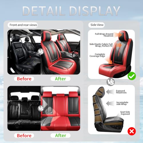 Image of Fit Outback Car Seat Covers Compatible with Subaru Outback 2010-2025 2026 - Premium Breathable Leather,Airbag Compatible,Waterproof All-Weather Seat Cushion Protector, 2 Front Seat Red&Black
