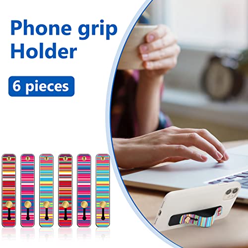 Image of Weewooday 6 Pieces Phone Grip Holder Cell Phone Grip Strap Telescopic Finger Strap Stand Universal Finger Kickstand for Most Smartphones(Bright Color,Stripe)
