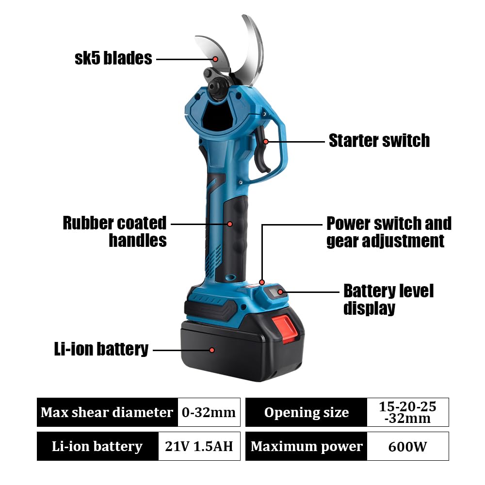 Tijeras de Podar Eléctricas,Tijeras de Podar con Baterías 2000mAh con Display,Diámetro Máximo De Corte De 35MM,Tijeras de Podar con Motor Brushless para Jardinería,Árboles Frutales,Viñedos