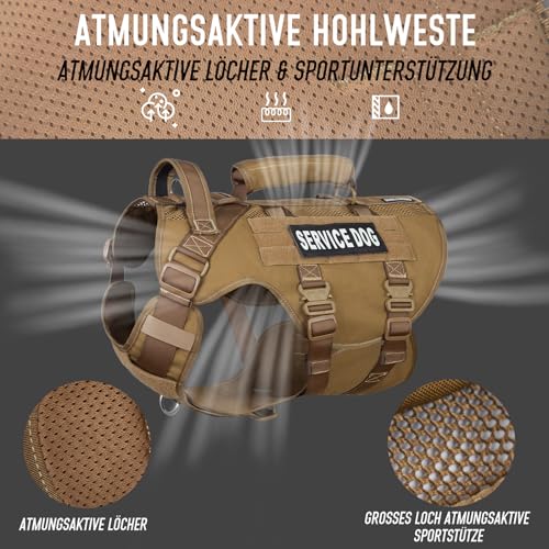 DNALLRINO Taktisches Hundegeschirr, Hebegeschirr für Mittelgroße Große Hunde, Air Mesh einstellbar Service Hundegeschirr mit 39g Metallschnalle für die Ausbildung Wandern