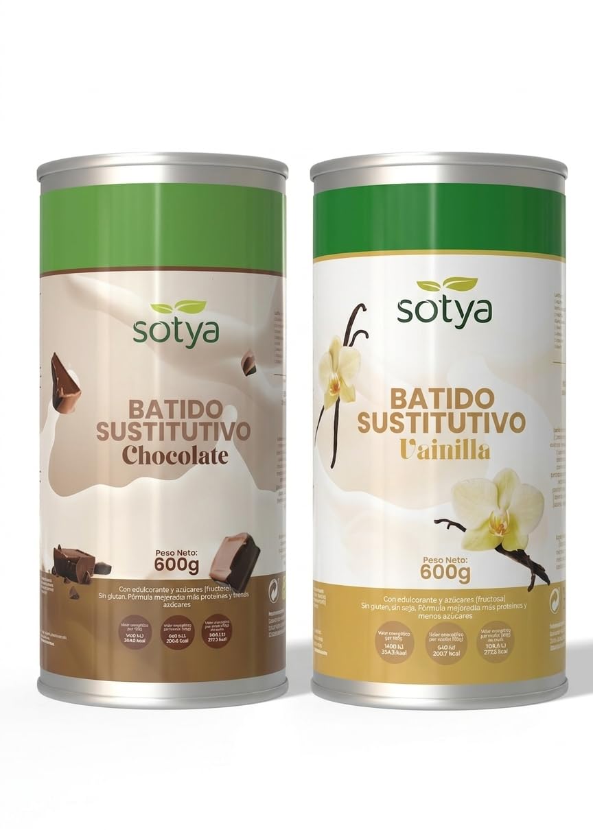 Batidos Saciantes Sustitutivos de Comida Pack Chocolate y Vainilla 600g Menos Azúcar Más Proteína Fibra Vitaminas Minerales Café Verde Dieta Hipocalórica Control Peso