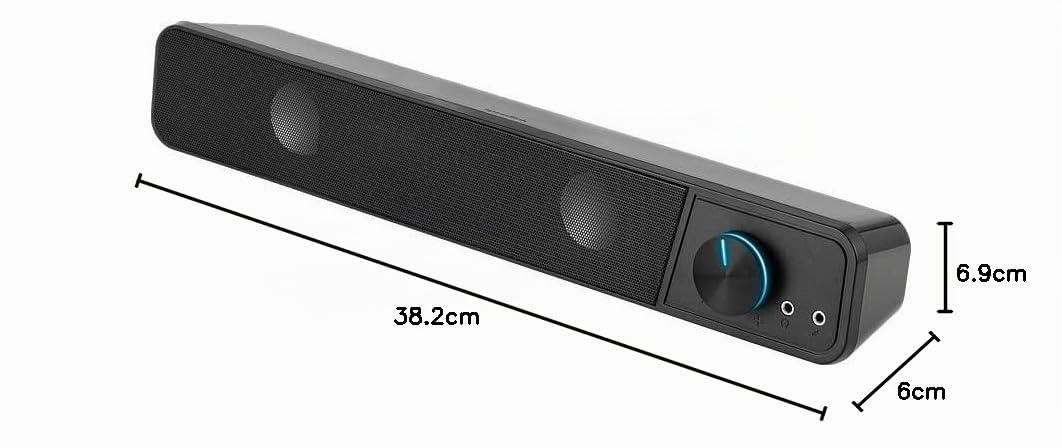 Speedlink BRIO soundbar stereo - per computer, eccellente qualità audio, 12 watt, design compatto, 2 connettori jack da 3,5 mm, presa USB A, regolatore del volume, presa per cuffie e microfono, nero