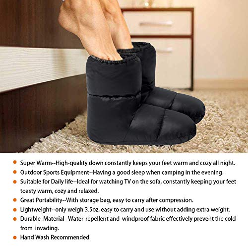 Down Booties Men Women Backpacking Down Slippers (Black, Large)4
