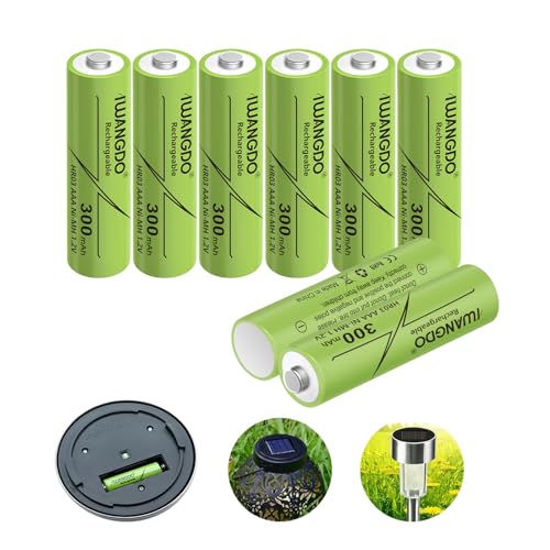 Pilas recargables AAA de 300 mAh, HR03 para luces solares de exterior de jardín, precargadas, paquete de 8
