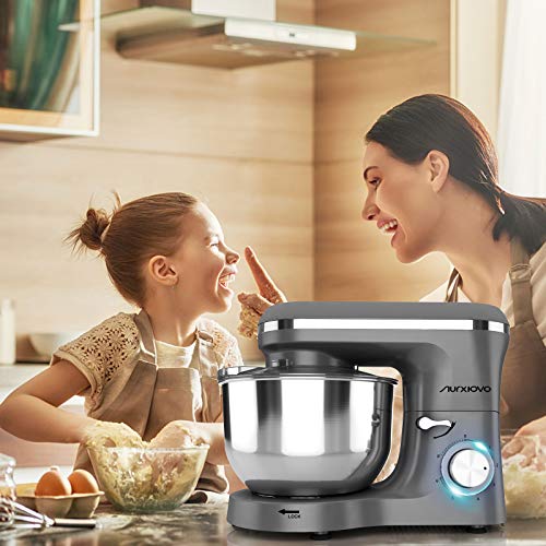Nurxiovo 6.5QT Stand Mixer 660W Dough Hook Whisk Beater 6-Speed Electric Mixer Kitchen Tilt-Head Food Mixer with Stainless Steel Bowl (Haze Gray)