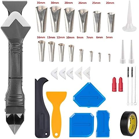 34 Pcs Silicone Caulking Tools Kit,3 in 1 Caulking Tools 14 pcs Caulking Finisher Nozzles,Plastic Scraper Set for Bathroom Kitchen Floor Corner Cover